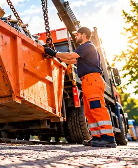 Arbeiter belädt einen Container